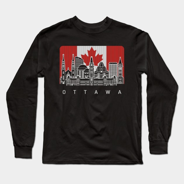 Ottawa Canada Skyline Canadian Flag Long Sleeve T-Shirt by travel2xplanet